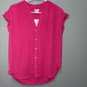 J. Crew Pink Cuffed Sleeve Mandarin Collar Blouse